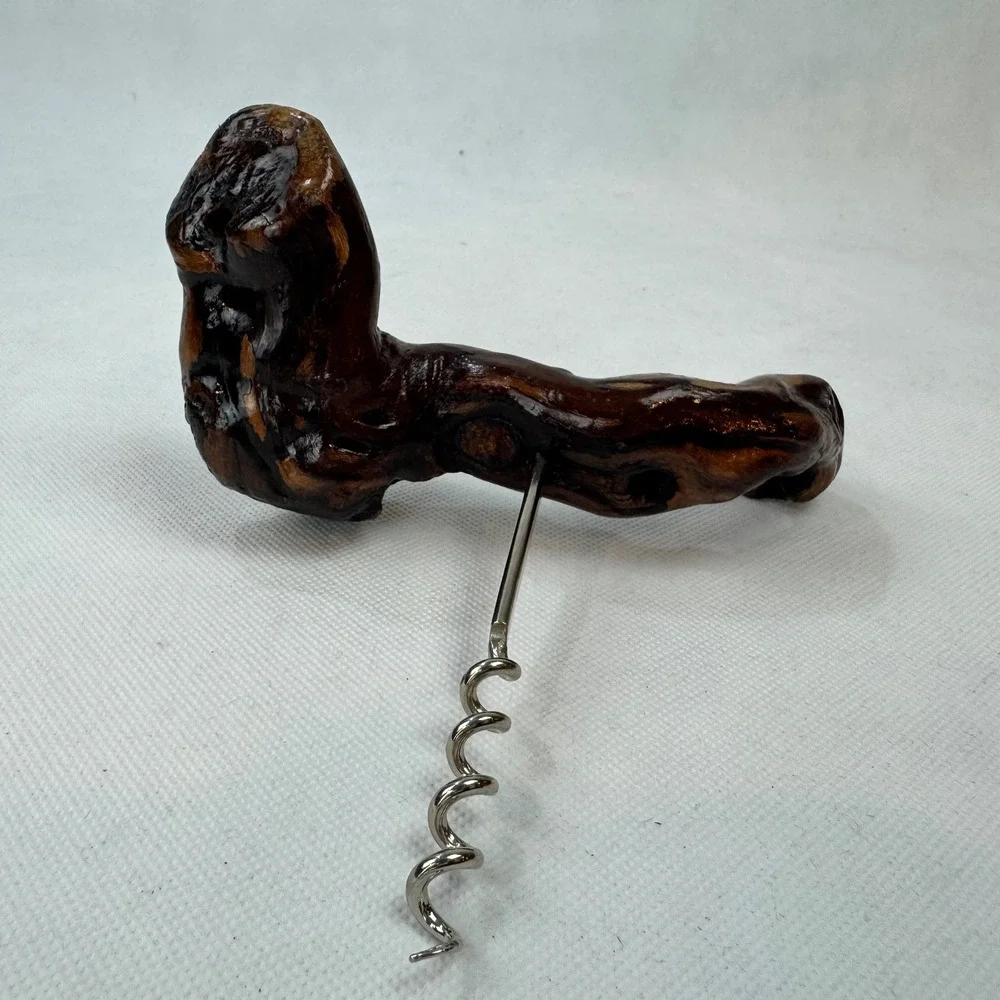 Vintage Natural Gnarled Wood Burl Handle Corkscrew Wine Bottle Opener‎ Rustic